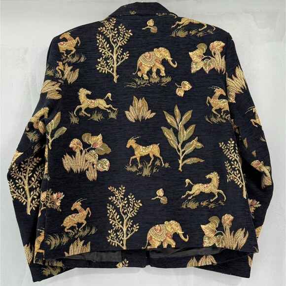 Women's Lilly Of California Hand Loomed Black Safari Button Up Blazer Coat Large - Picture 3 of 8